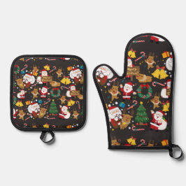 Weihnachten Ofenhandschuh & Topflappen-Set