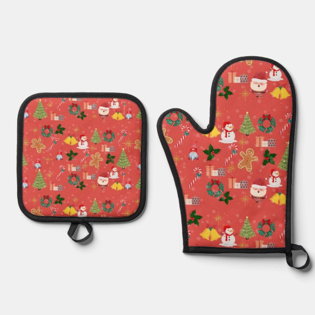 Weihnachten Ofenhandschuh & Topflappen-Set (Vorderseite)