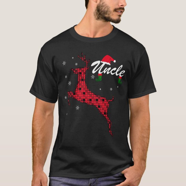 Weihnachten Onkel-Reindeer Plaid Holiday Family T-Shirt (Vorderseite)
