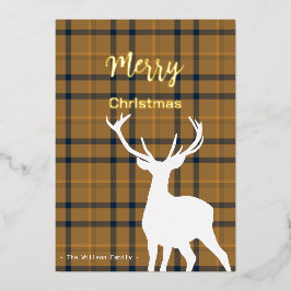 Weihnachten Orange Tartan und Hirsch Folien Feiertagskarte