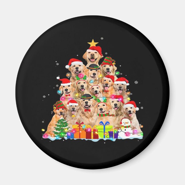 Weihnachten Pajama Golden Retriever Tree Xmas Gesc Magnet (Vorne)