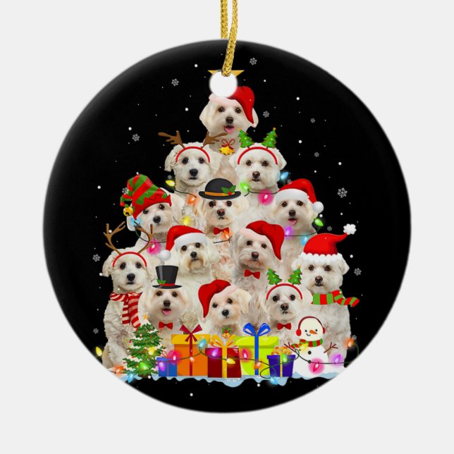 Weihnachten Pajama Maltese Tree Xmas Geschenke Dog Keramik Ornament (Vorne)