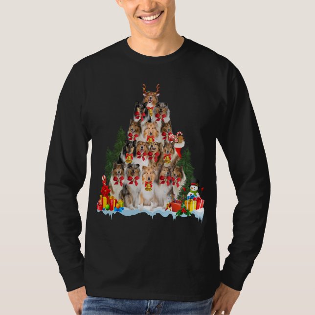 Weihnachten Pajama Rough Collie Xmas Tree Gaben Hu T-Shirt (Vorderseite)
