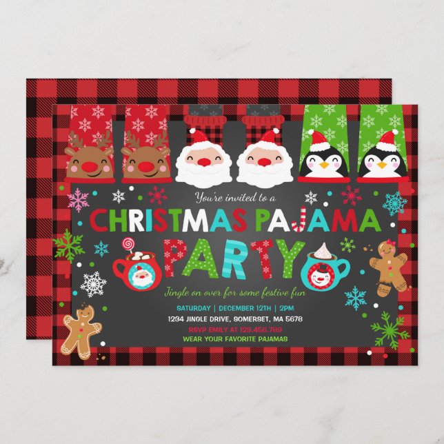 Weihnachten Pajamas Party Einladung Urlaub Pajamas (Vorne/Hinten)
