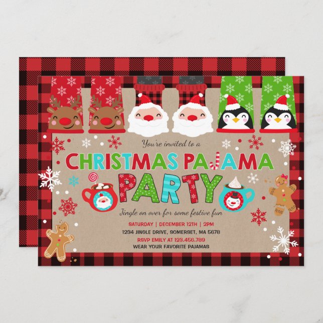 Weihnachten Pajamas Party Einladung Urlaub Pajamas (Vorne/Hinten)