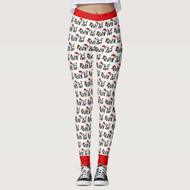 Weihnachten Pandas Leggings (Vorderseite)