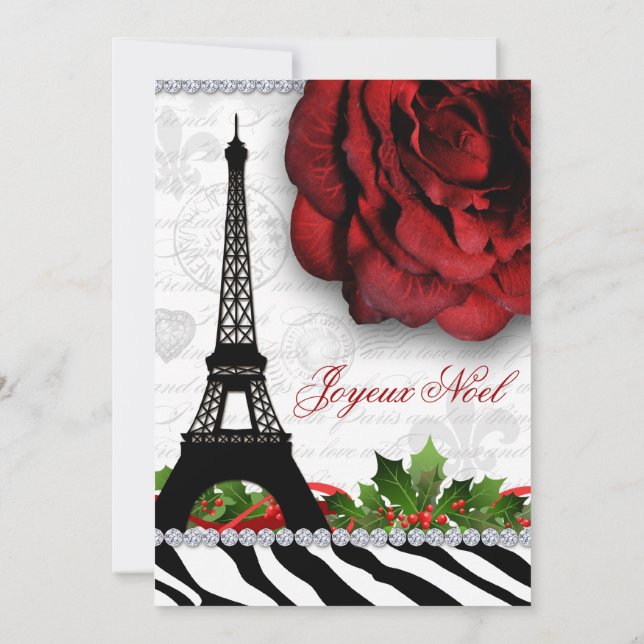 Weihnachten Paris Eiffelturm Zebra Rose Blume Einladung (Rückseite)