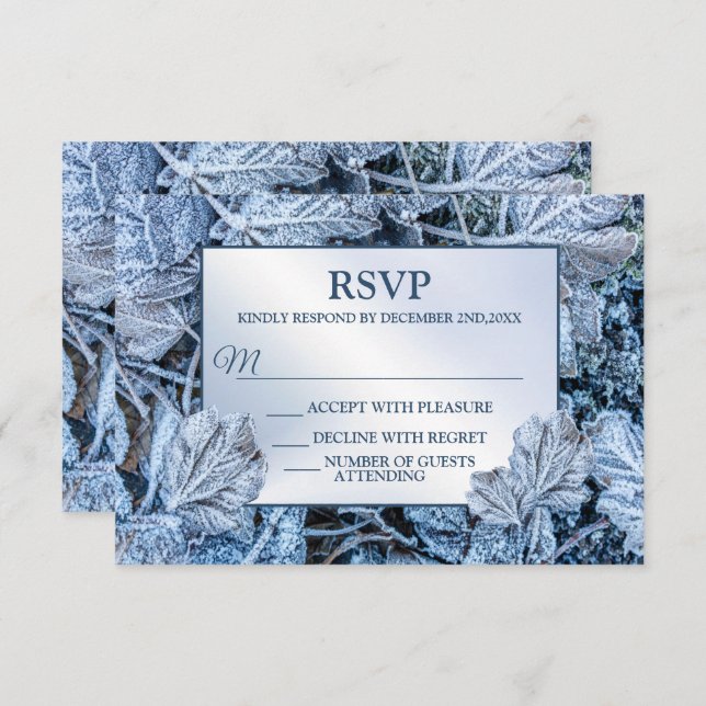 Weihnachten Party Blue Blätter Schnee Urlaub Winte RSVP Karte (Vorne/Hinten)
