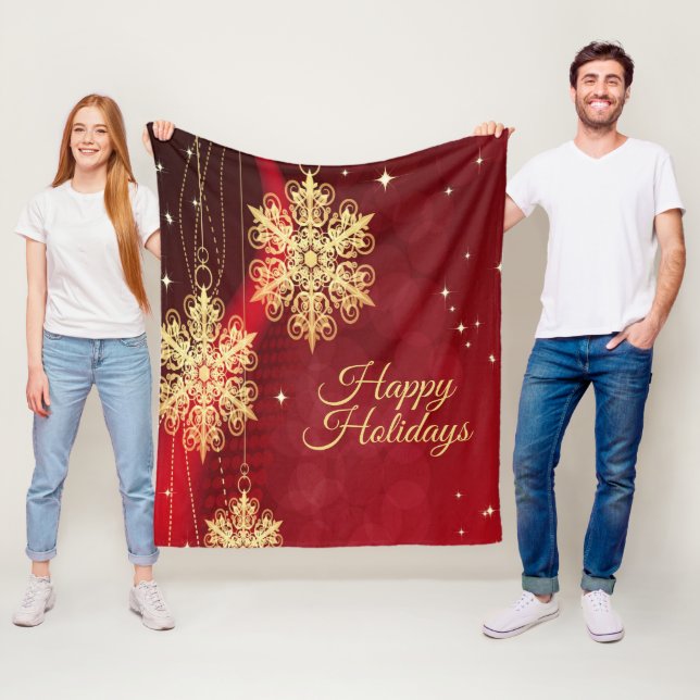 Weihnachten Party Geschenk Roter Golden Snowflakes Fleecedecke (Beispiel)