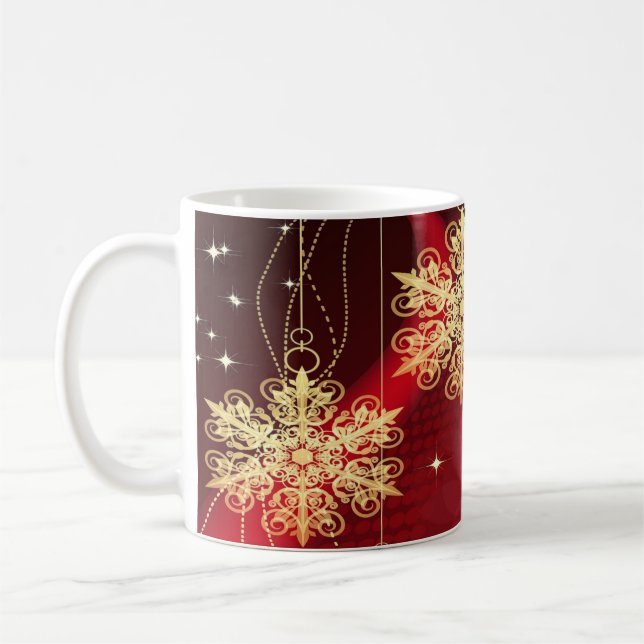 Weihnachten Party Geschenk Roter Golden Snowflakes Kaffeetasse (Links)