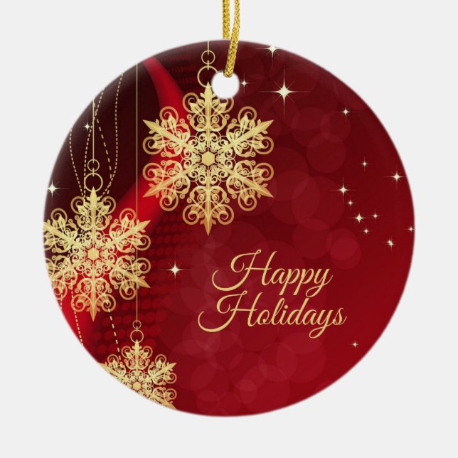 Weihnachten Party Geschenk Roter Golden Snowflakes Keramik Ornament (Vorne)