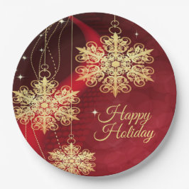 Weihnachten Party Geschenk Roter Golden Snowflakes Pappteller