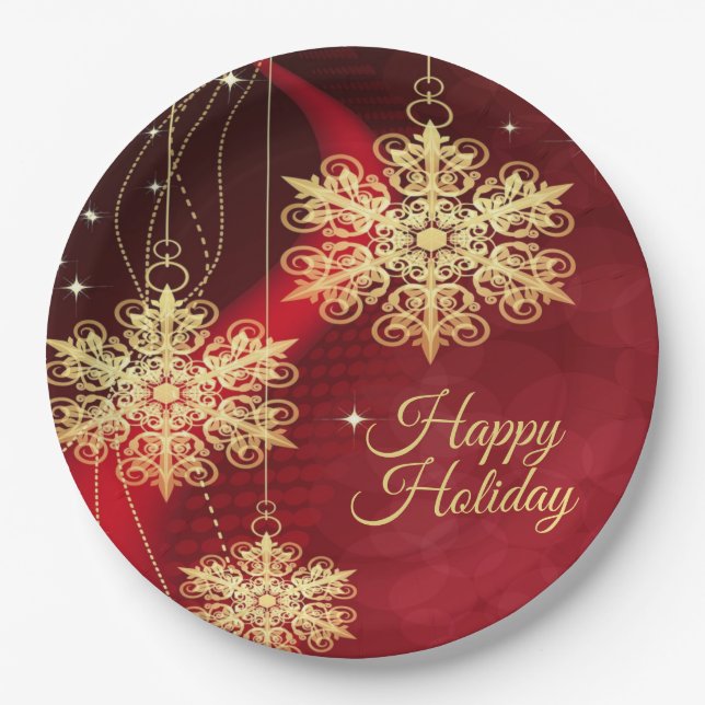 Weihnachten Party Geschenk Roter Golden Snowflakes Pappteller (Vorderseite)