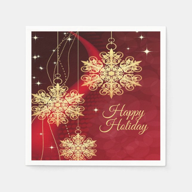 Weihnachten Party Geschenk Roter Golden Snowflakes Serviette (Vorderseite)