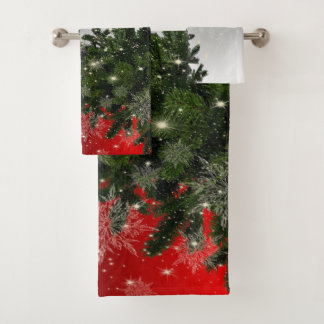 Weihnachten Party Grüne Bäume Rote Silberschneeflo Badhandtuch Set