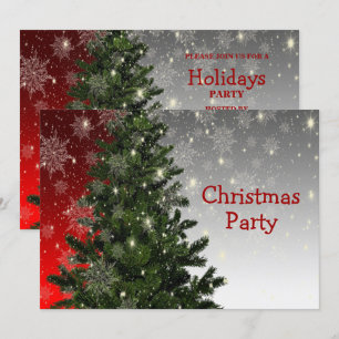 Weihnachten Party Grüne Bäume Rote Silberschneeflo Einladung