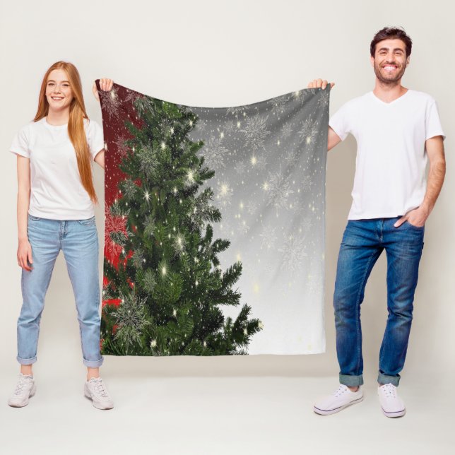 Weihnachten Party Grüne Bäume Rote Silberschneeflo Fleecedecke (Beispiel)