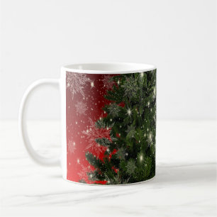 Weihnachten Party Grüne Bäume Rote Silberschneeflo Kaffeetasse