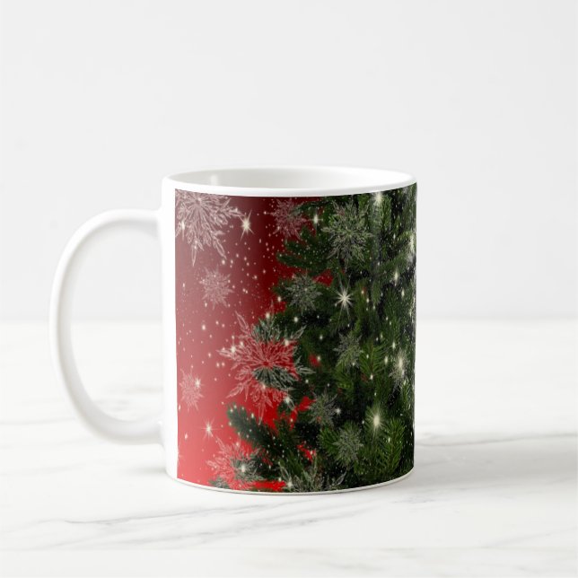 Weihnachten Party Grüne Bäume Rote Silberschneeflo Kaffeetasse (Links)