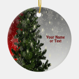 Weihnachten Party Grüne Bäume Rote Silberschneeflo Keramik Ornament