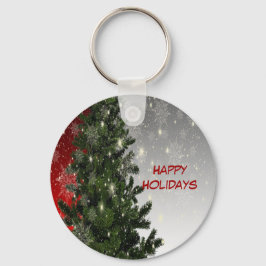 Weihnachten Party Grüne Bäume Rote Silberschneeflo Schlüsselanhänger