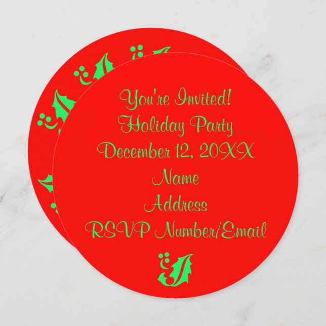 Weihnachten Party Holly Round Red 4Jane Einladung (Vorne/Hinten)