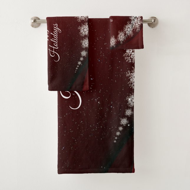 Weihnachten Party Kristallschneeflocken Rot Rustik Badhandtuch Set (Insitu)
