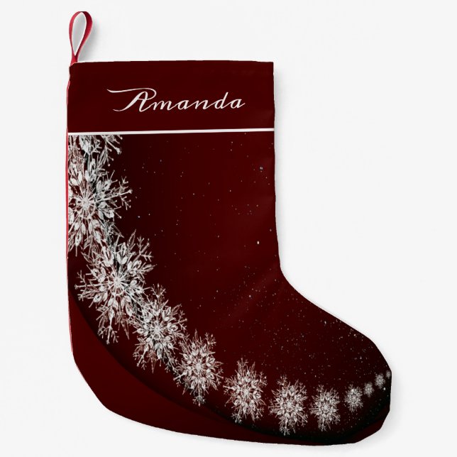 Weihnachten Party Kristallschneeflocken Rot Rustik Kleiner Weihnachtsstrumpf (Vorderseite)