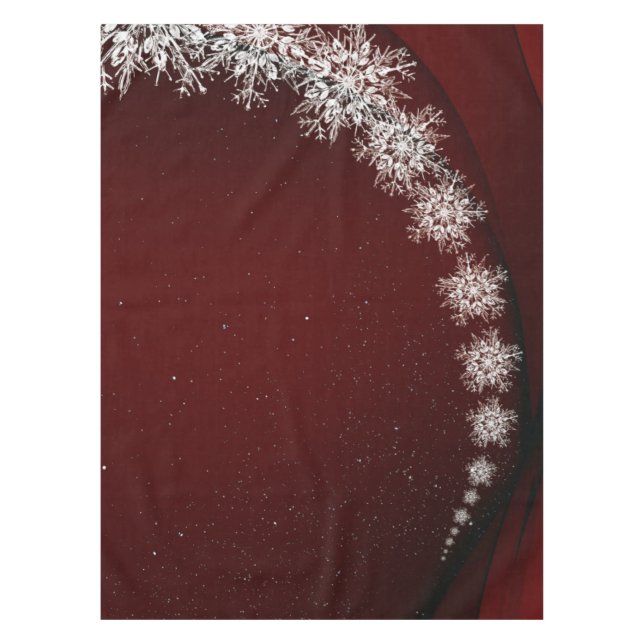 Weihnachten Party Kristallschneeflocken Rot Rustik Tischdecke (Vorderseite)