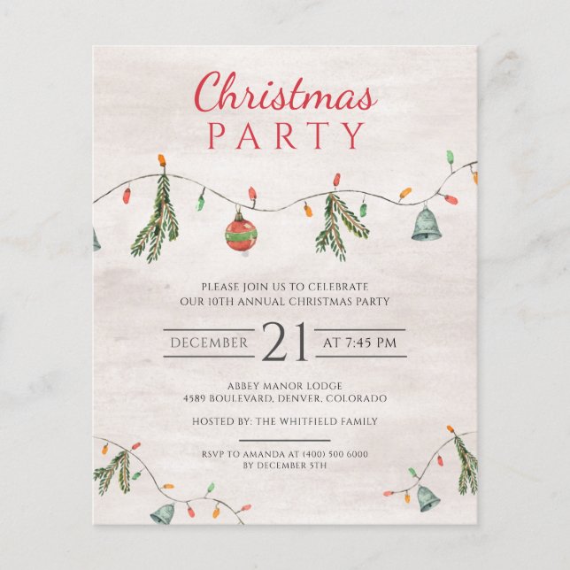 Weihnachten Party Lichter Dekoration Einladung (Vorderseite)