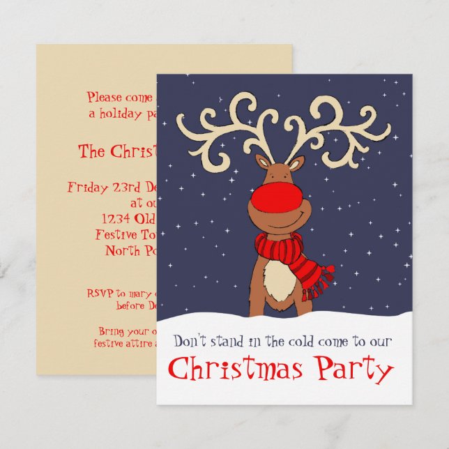 Weihnachten Party Rentiere kommen in Einladung (Vorne/Hinten)