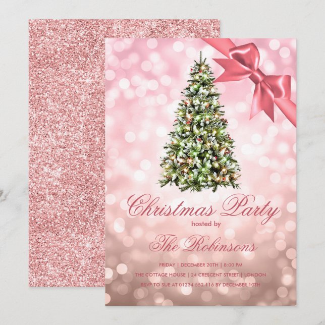 Weihnachten Party Rose Gold Xmas Tremblumen Band Einladung (Vorne/Hinten)