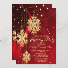 Weihnachten Party Roter Goldene Schneeflocken Einladung