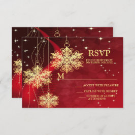 Weihnachten Party Roter Goldene Schneeflocken RSVP Karte