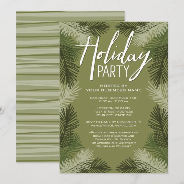 Weihnachten Party Rustikale Kiefernbäume Einladung (Vorne/Hinten)