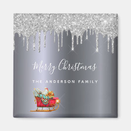 Weihnachten Party Silber Glitzer Roter Schlitten G Magnet