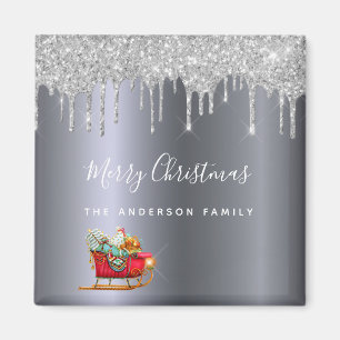 Weihnachten Party Silber Glitzer Roter Schlitten G Magnet