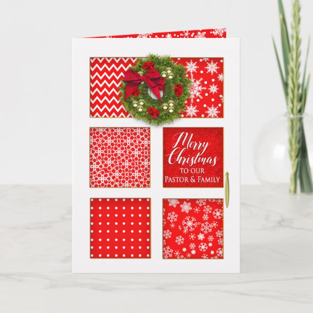 Weihnachten, Pastor, rote Panels Tür mit Kranz Karte (Vorderseite)