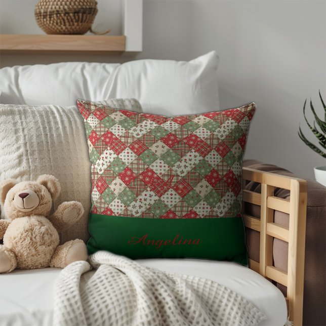 Weihnachten Patchwork Name Rot Grün Kissen (Von Creator hochgeladen)