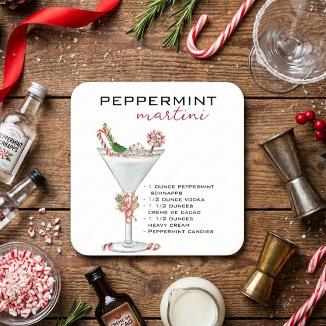 Weihnachten Peppermint Martini Cocktail Rezept Rechteckiger Pappuntersetzer (Von Creator hochgeladen)