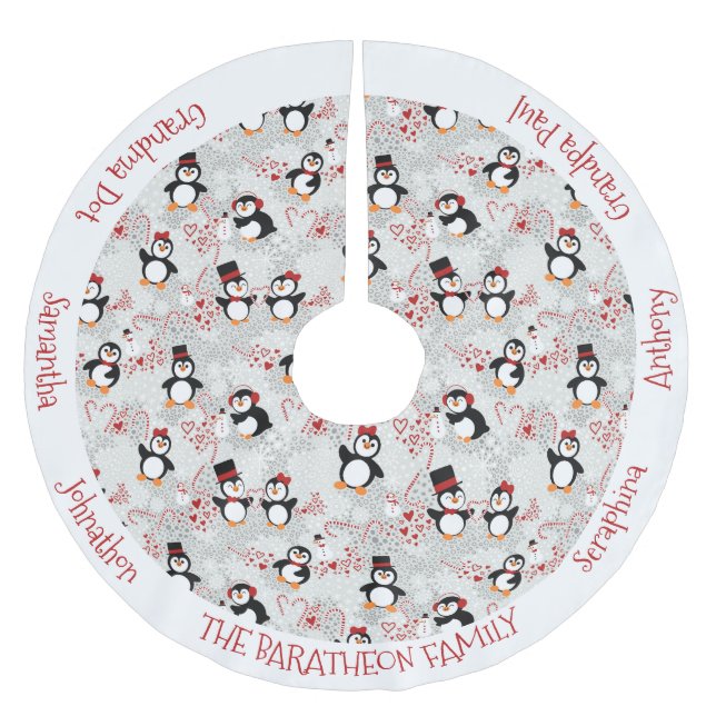 Weihnachten Peppermint Pinguine Personalisierte Na Polyester Weihnachtsbaumdecke (Vorderseite)