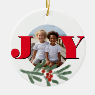 Weihnachten personalisieren JOY Holly Fotovorlage Keramik Ornament