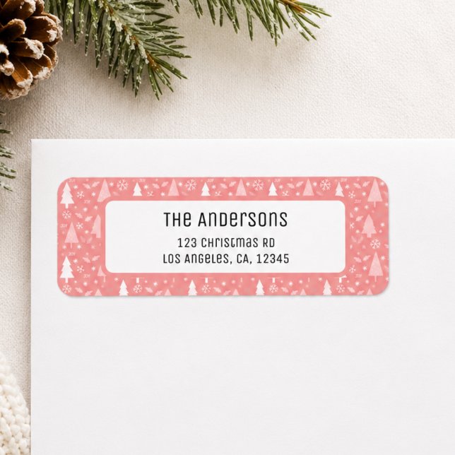 Weihnachten Personalisierte rosa Rücksendeadresse (Christmas Personalized Pink Return Address Label)