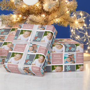 Weihnachten Personalisierte Stechpalme Grau Rosa Q Geschenkpapier