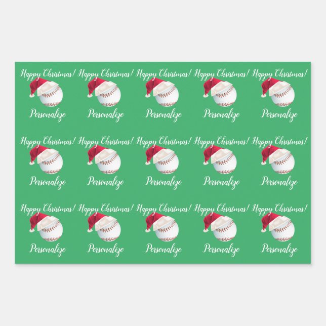 Weihnachten Personalisierter Baseball Sport Weihna Geschenkpapier Set (Vorderseite)