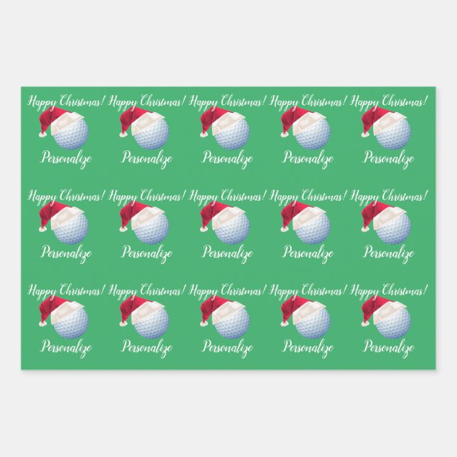 Weihnachten Personalisierter Golf Ball Sport Santa Geschenkpapier Set (Vorderseite)