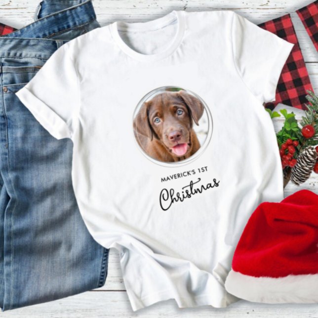 Weihnachten Personalisierter Hund Foto Urlaub T-Shirt (Von Creator hochgeladen)
