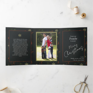 Weihnachten Personalisiertes Familienfoto Rustikal Dreifach Gefaltete Urlaubskarte
