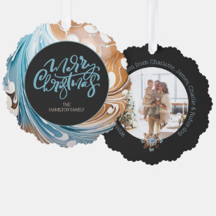 Weihnachten Personalisiertes Foto Marmor und Typog Ornament Karte