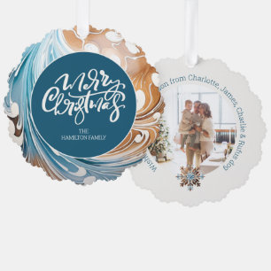 Weihnachten Personalisiertes Foto Marmor und Typog Ornament Karte